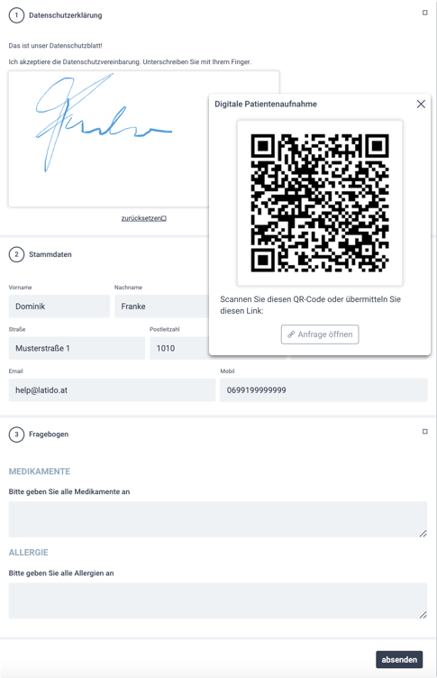 Die digitale Patientenaufnahme von Latido. Der Self Check-in für Ihre Ordination.