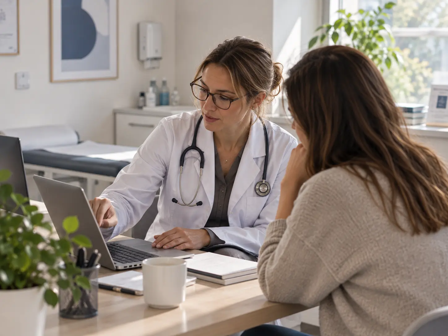 Ärztin mit Laptop im Patientengespräch
